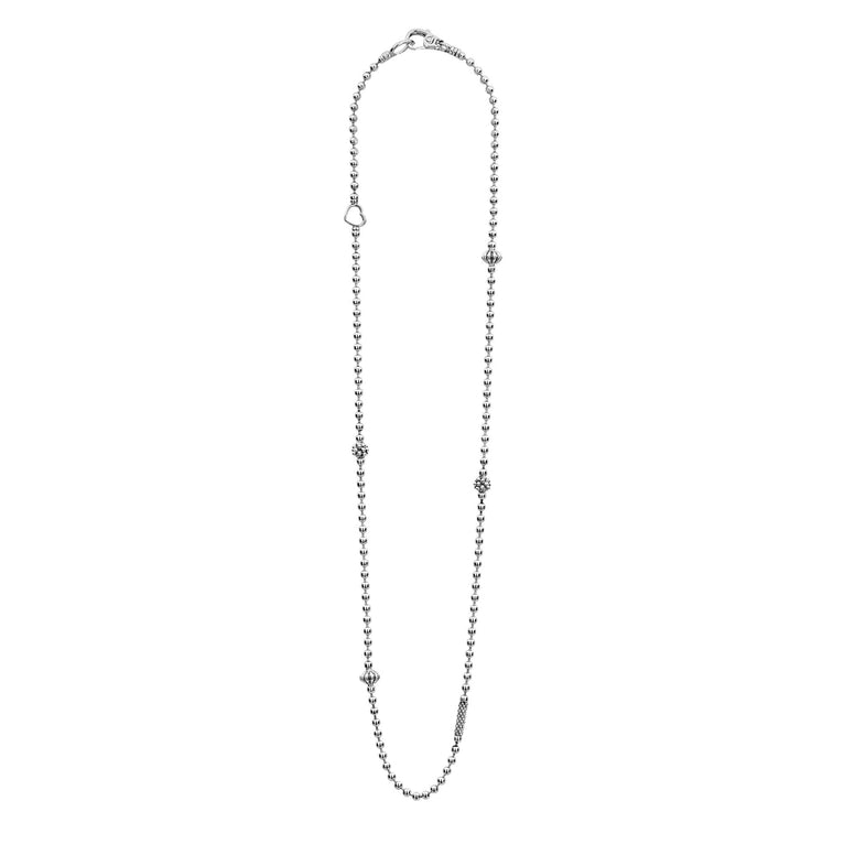 Caviar Icon Silver Caviar Beaded Necklace: Delicate silver-toned ball-chain.