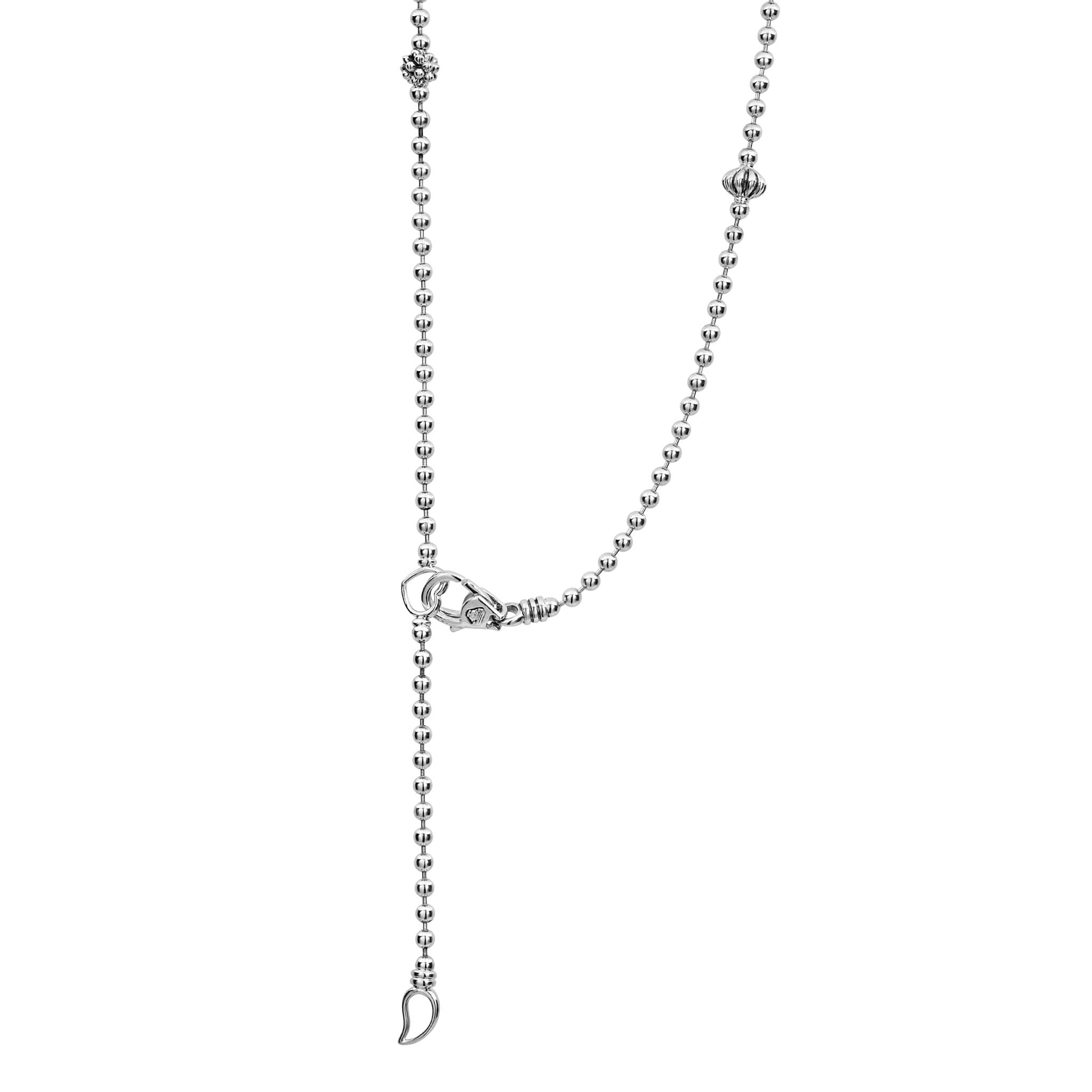 Caviar Icon Silver Caviar Beaded Necklace featuring tiny polished ball-chain links and lobster clasp.