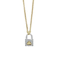 Our signature diamond lock with an 18k gold LAGOS crest finished on an 18k gold chain necklace. LAGOS diamonds are the highest quality natural stones.