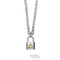 Sterling silver lock pendant with an 18k gold LAGOS crest finished on a sterling silver chain.