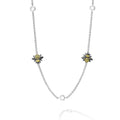 Five honeybees with 18K gold Caviar beading and black rhodium on sterling silver forms this versatile necklace.