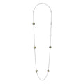 Rare Wonders Five Station Honeybee Necklace with fine-link silver, hexagon accents, and bee charms, showcasing LAGOS craftsmanship with 18K gold Caviar beading and black rhodium.