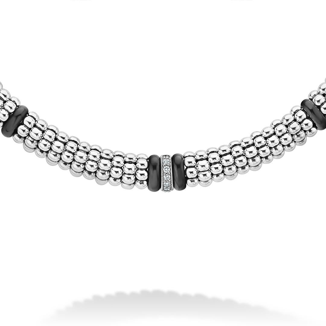 Lagos Caviar Single Station Diamond Caviar Necklace Black
