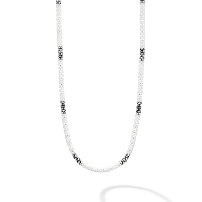 White Caviar Silver Station Ceramic Beaded Necklace 3mm – LAGOS