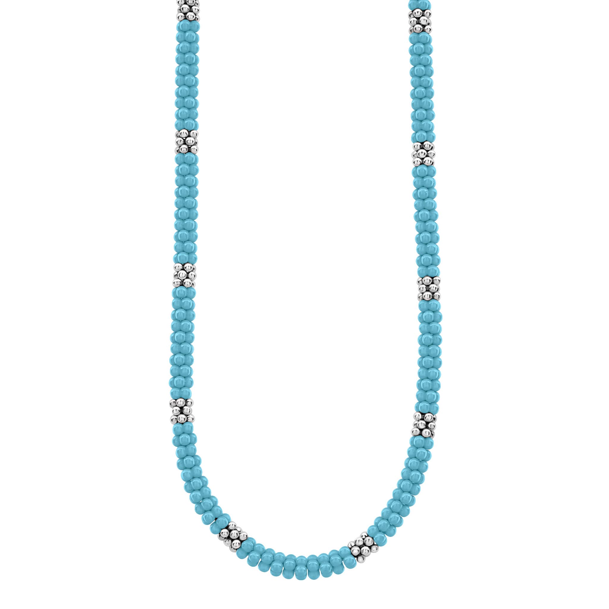 A blue ceramic and sterling silver Caviar beaded necklace.