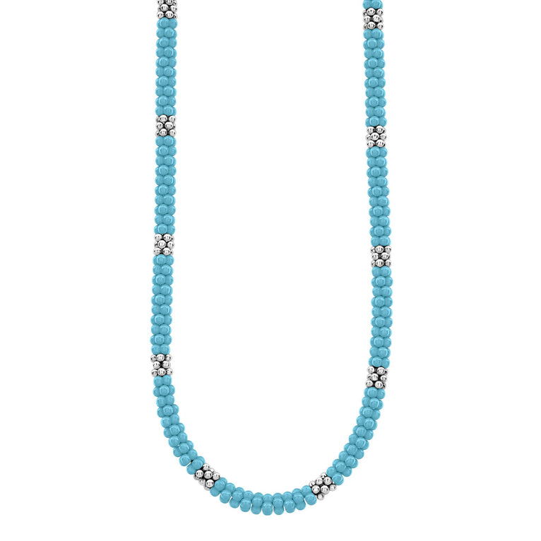 A blue ceramic and sterling silver Caviar beaded necklace.