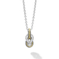 Diamond and 18K gold knot pendant finished on a versatile link necklace with four Caviar beaded stations. LAGOS diamonds are the highest quality natural stones.