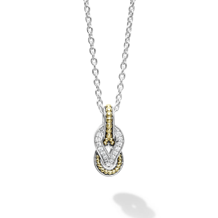 Newport Petite Two Tone Knot Diamond Pendant Necklace LAGOS