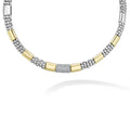 Diamonds and smooth stations of 18K gold and sterling silver surrounded by Caviar beading form this timeless necklace. LAGOS diamonds are the highest quality natural stones.