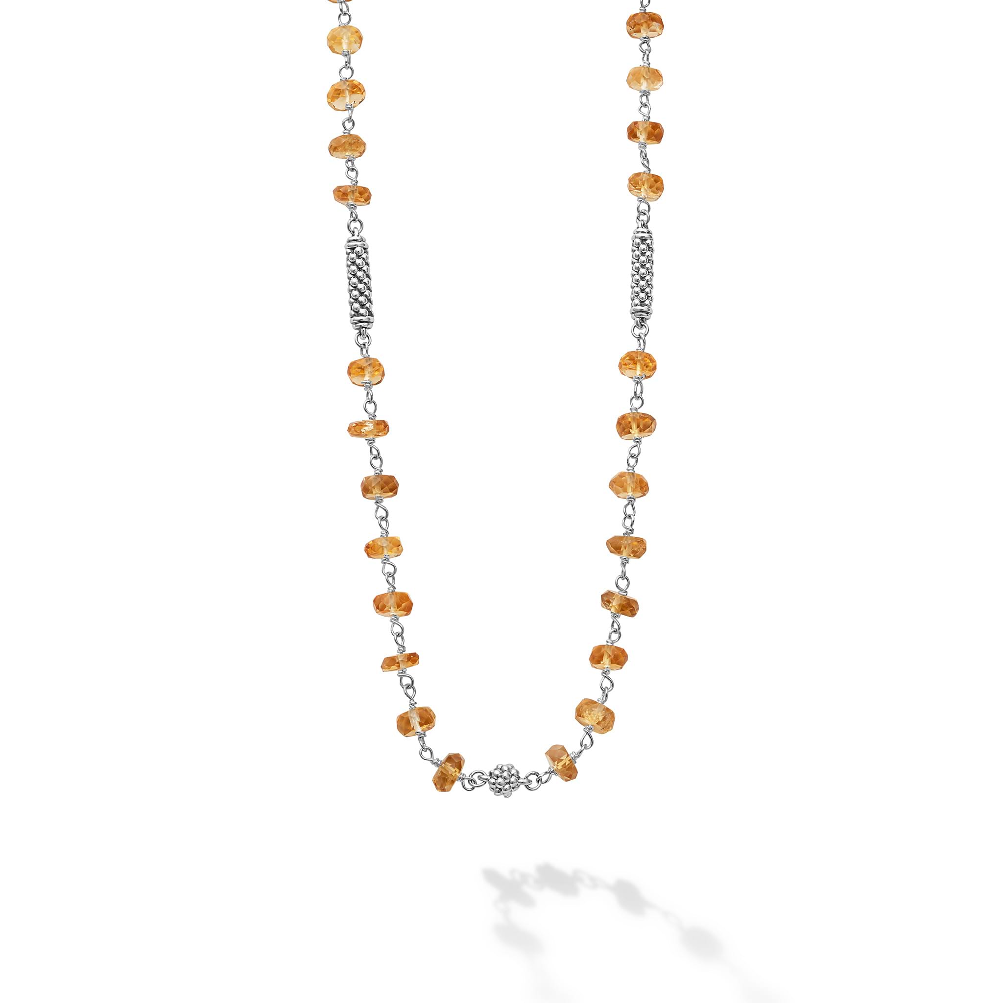 Citrine and sterling silver Caviar beaded necklace finished with a toggle clasp. Necklace adjustable 16 to 18 inches.