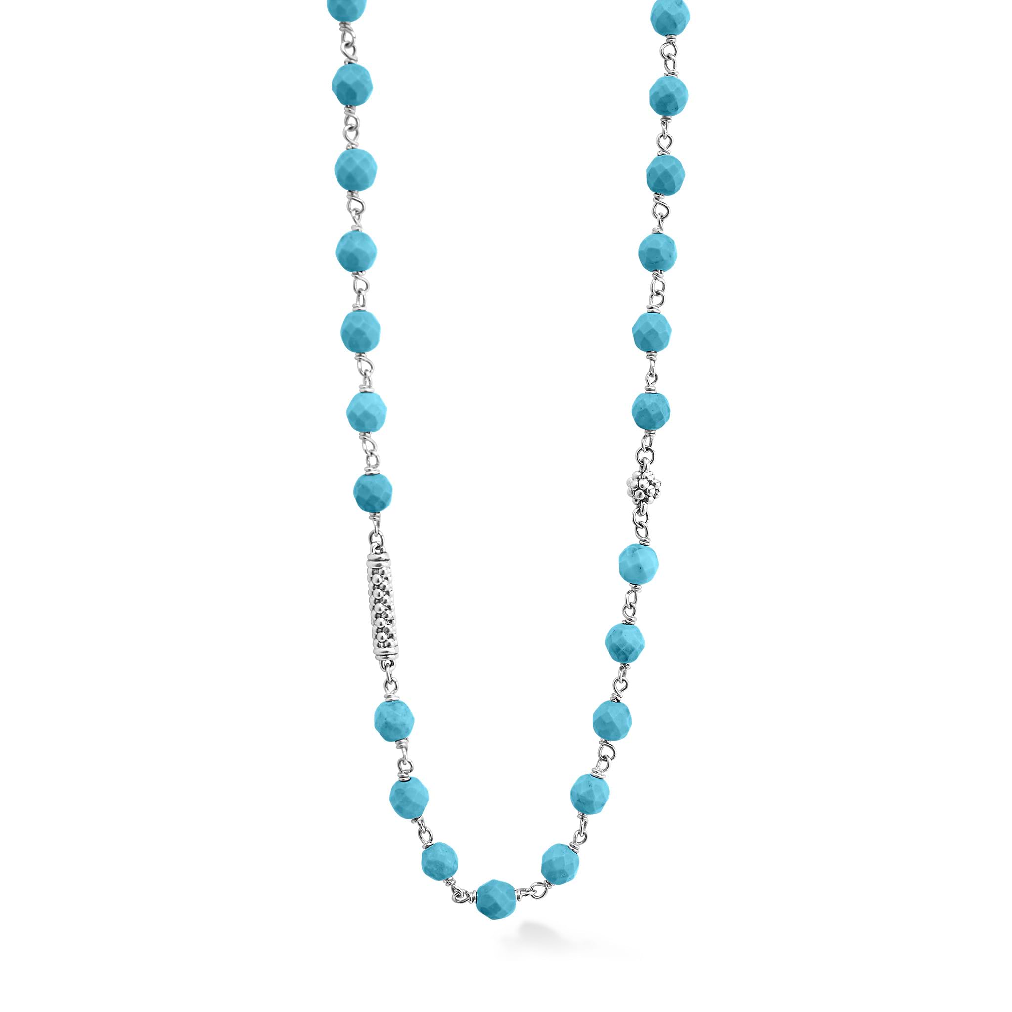 Turquoise and sterling silver Caviar beaded necklace finished with signature lobster clasp.