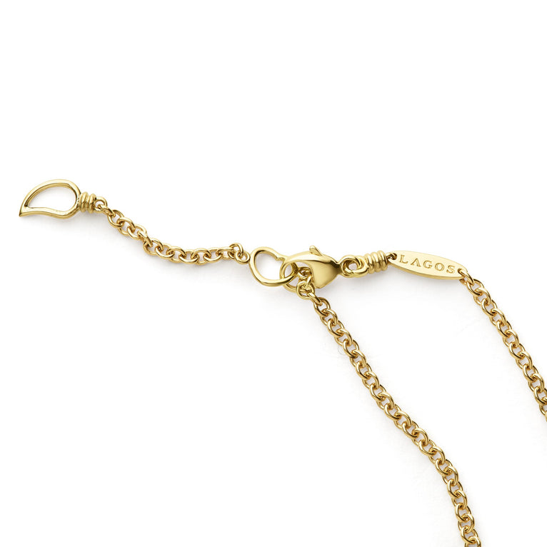 Covet Single Station Round Onyx Bracelet featuring a lobster-claw clasp, jump-rings, an oval tag stamped LAGOS, and caviar beaded details in 18K gold.