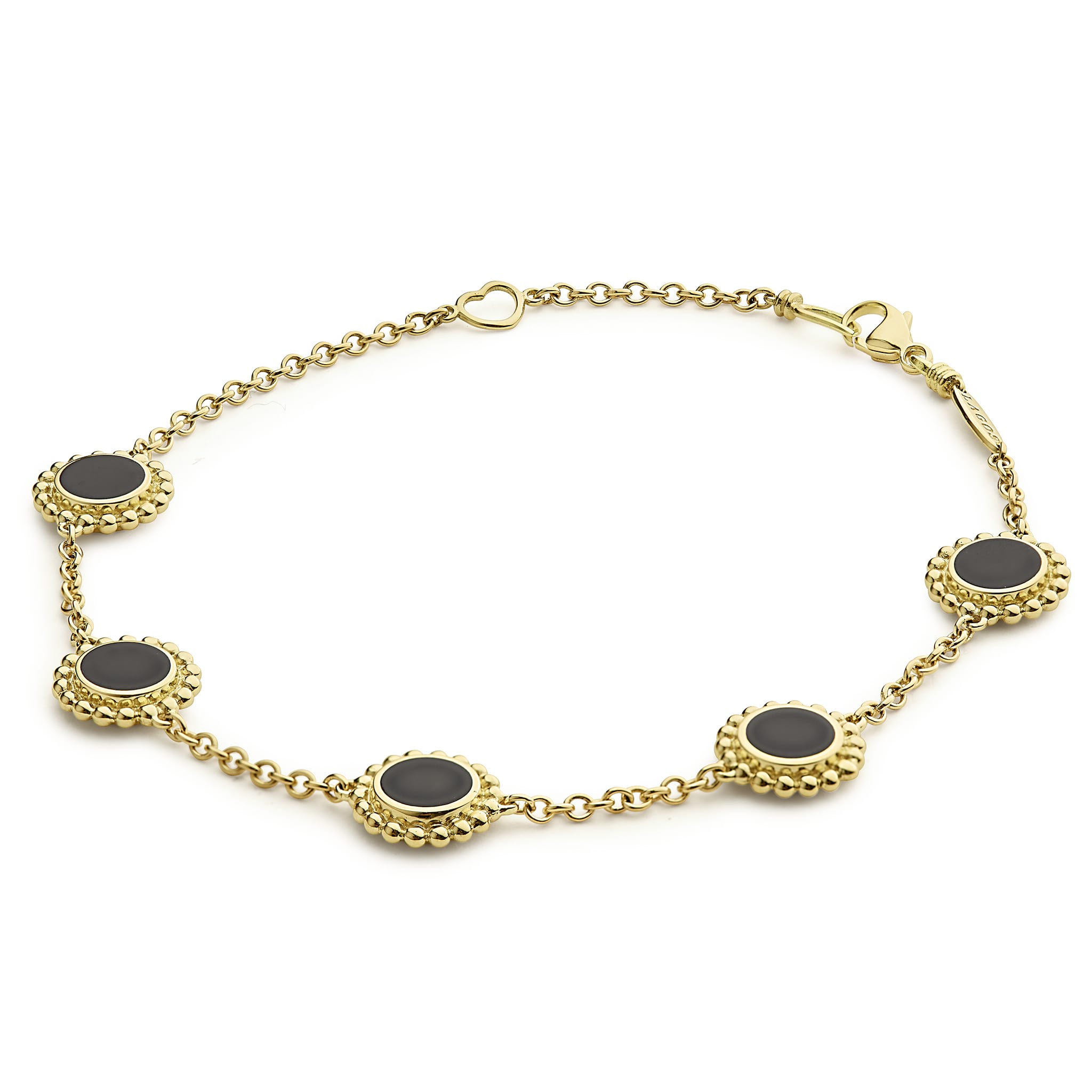 Close up of Five Station Round Onyx Bracelet