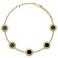 An 18k gold bracelet including five onyx inlay stations with Caviar beaded details.
