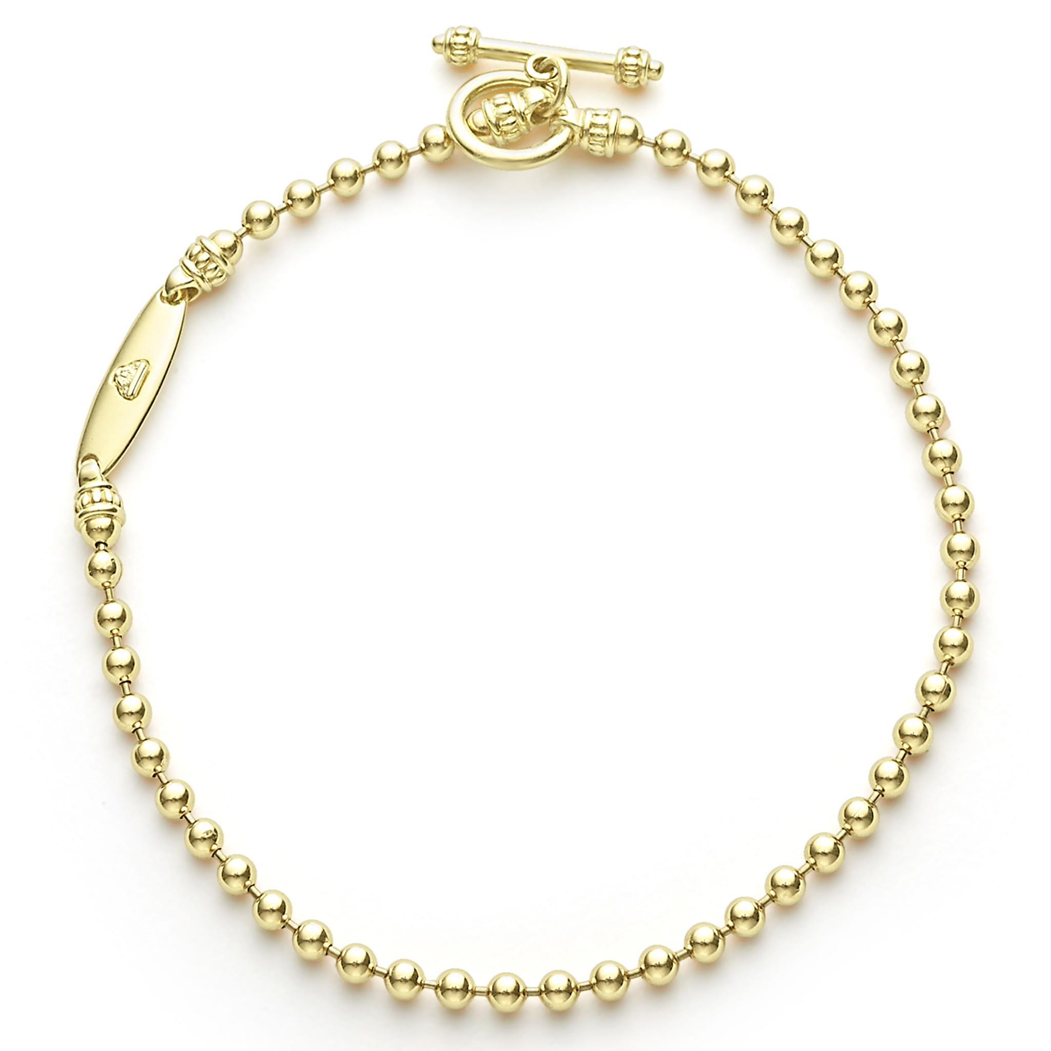 18K gold ball chain bracelet finished with a toggle clasp.