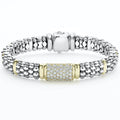 A LAGOS exclusive. Ten 18K gold stations on this sterling silver Caviar beaded bracelet with pavé diamonds set in 18K gold. LAGOS diamonds are the highest quality natural stones.