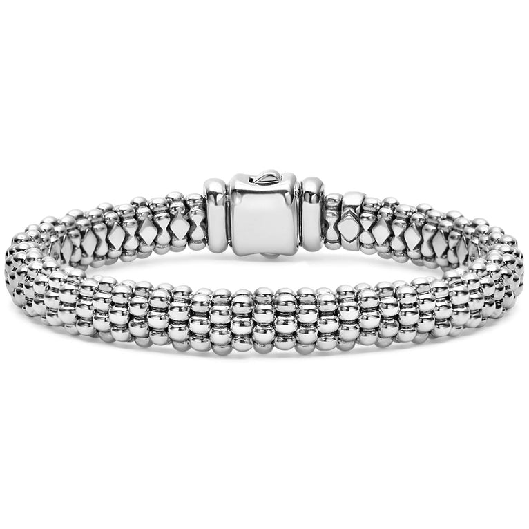 Perfectly contrasted sterling silver forms this signature Caviar bracelet.