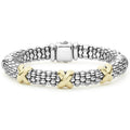 Three 18K gold and two sterling silver x stations highlight Caviar beading on this signature bracelet.