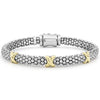 Caviar beading accented by three 18k gold x stations form this detailed LAGOS bracelet.