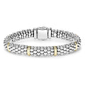Our classic sterling silver Caviar bracelet with six 18K gold stations.