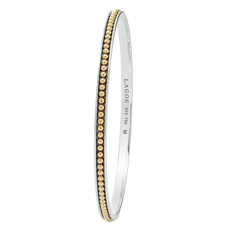 side view of Sterling Silver and 18K Gold Beaded Bangle Bracelet