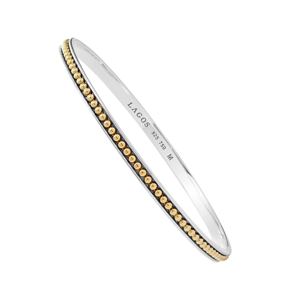 Sterling Silver and 18K Gold Beaded Bangle Bracelet
