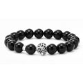 Keep Memory Alive Black Agate Silver Station Bead Bracelet features stacked glossy black beads and a single decorative silver accent bead with a lattice pattern.