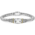 White topaz bezel-set gemstone and sterling silver Caviar beading with 18K gold detailing forms this bracelet.