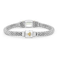 Rittenhouse Medium Prasiolite Caviar Bracelet 6mm: Sterling silver double-strand bracelet with green prasiolite gemstone, gold detailing, and LAGOS crest emblem.