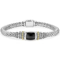 Onyx bezel-set gemstone and sterling silver Caviar beading with 18K gold detailing forms this bracelet.