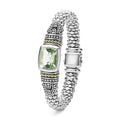 Rittenhouse Prasiolite Caviar Bracelet 9mm: Silver beaded band with gold accents and a bezel-set green gemstone, showcasing LAGOS craftsmanship and timeless elegance.