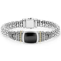 Onyx bezel-set gemstone and sterling silver Caviar beading with 18K gold detailing forms this bracelet.