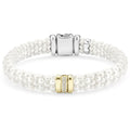 White Caviar Single Station Ceramic Diamond Bracelet features two strand-style beaded bracelets with magnetic clasps, showcasing white caviar beads and accents of gold and silver detailing.