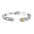Our classic Caviar beaded cuff bracelet with pavé diamond end caps. LAGOS diamonds are the highest quality natural stones.