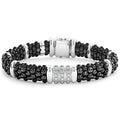 Three diamond stations set in sterling silver surrounded by black ceramic Caviar beading. LAGOS diamonds are the highest quality natural stones.