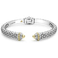 Sterling silver Caviar beading comprises this innovative cuff bracelet detailing faceted 18K gold end caps.