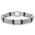 Four diamond stations set in sterling silver surrounded by black ceramic Caviar beading. LAGOS diamonds are the highest quality natural stones.
