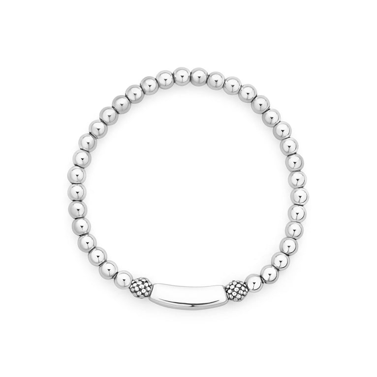 Signature Caviar Silver Station Stretch Bead Bracelet