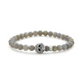 Labradorite gemstone beaded bracelet with a sterling silver Caviar skull.