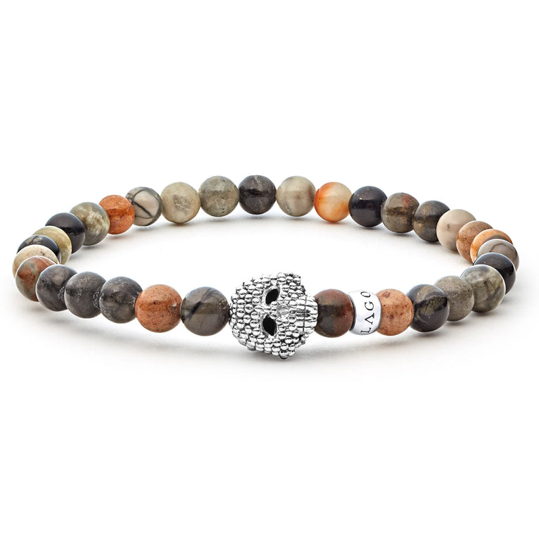 Layton - 4mm - Autumn Color Picasso Jasper Beaded Stretchy Bracelet With  Gold Cube Beads