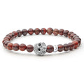Poppy jasper gemstone beaded bracelet with a sterling silver Caviar skull.