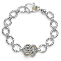 Love Knot collection sterling silver link bracelet detailing a 18K Gold and Sterling Silver Caviar beaded love knot.