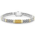 Ten 18K gold stations highlight this sterling silver Caviar beaded bracelet with a pavé station of yellow sapphire precious gemstones.