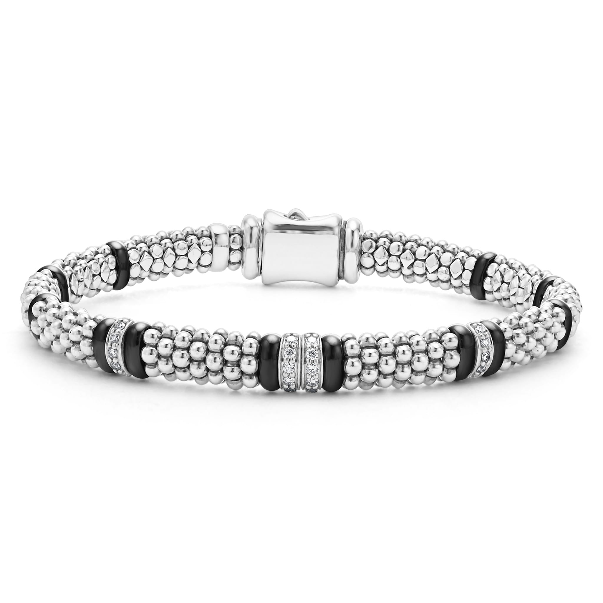 Black Caviar Four Station Diamond Caviar Bracelet 6mm