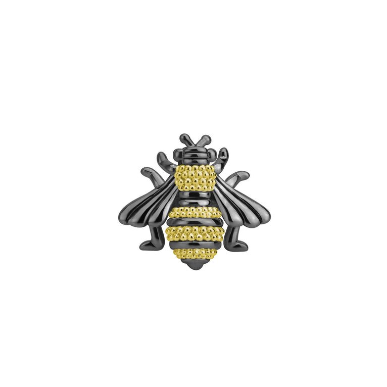 Honeybee pin with 18K gold Caviar beading and black rhodium on sterling silver.