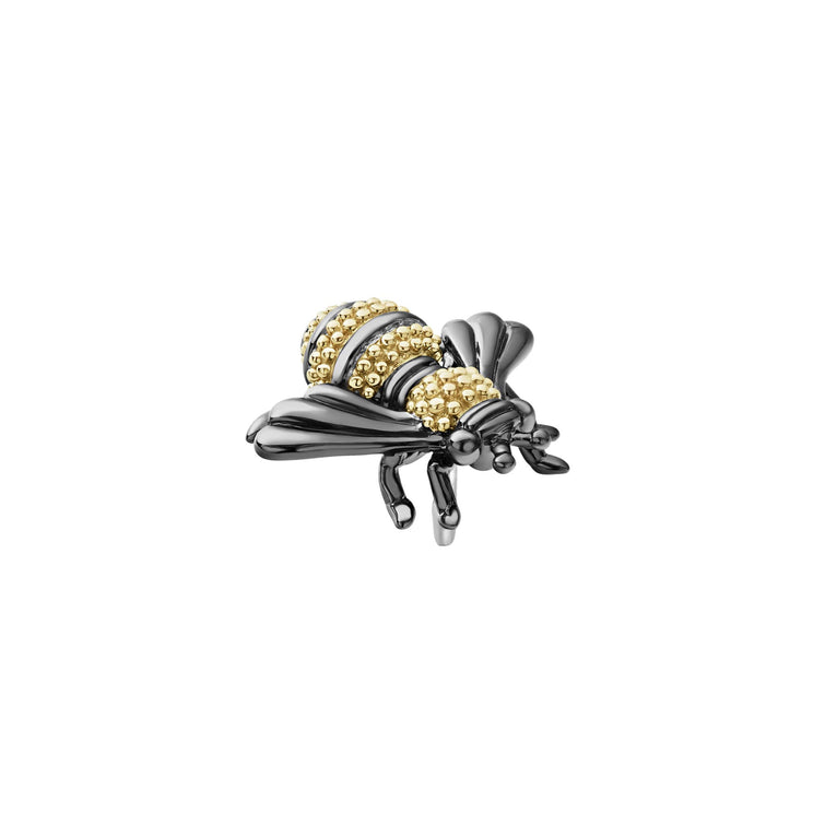Rare Wonders Small Honeybee Pin, a silver-tone bee-shaped ring featuring gold-tone beaded segments and intricate 18K gold Caviar beading, exuding elegance and sophistication.