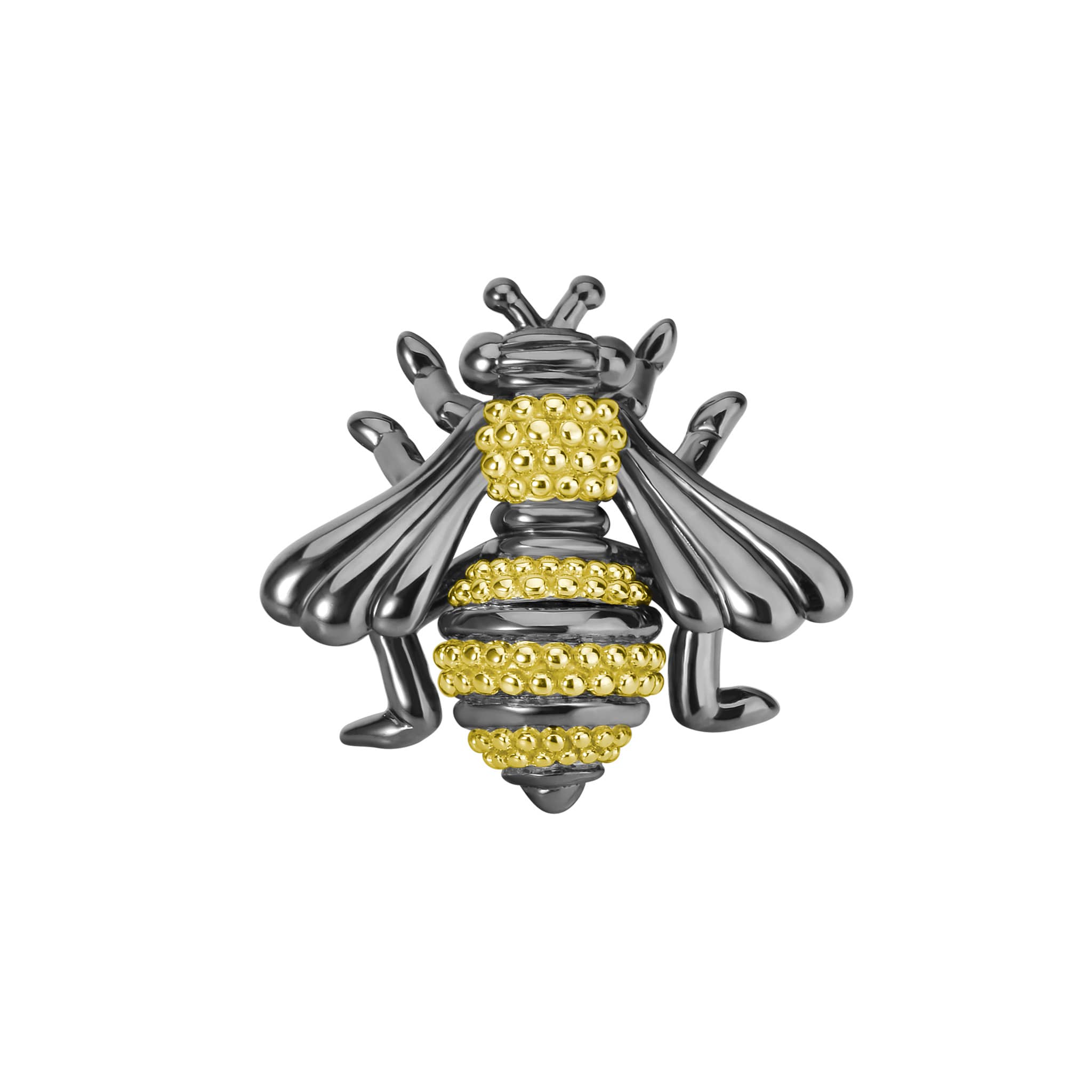 Honeybee pin with 18K gold Caviar beading and black rhodium on sterling silver.
