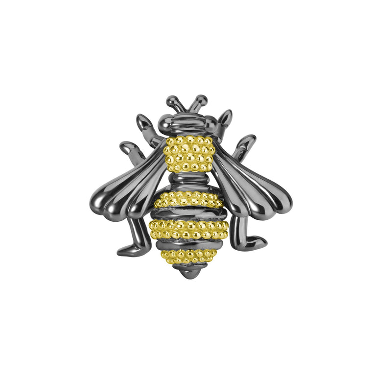 Honeybee pin with 18K gold Caviar beading and black rhodium on sterling silver.