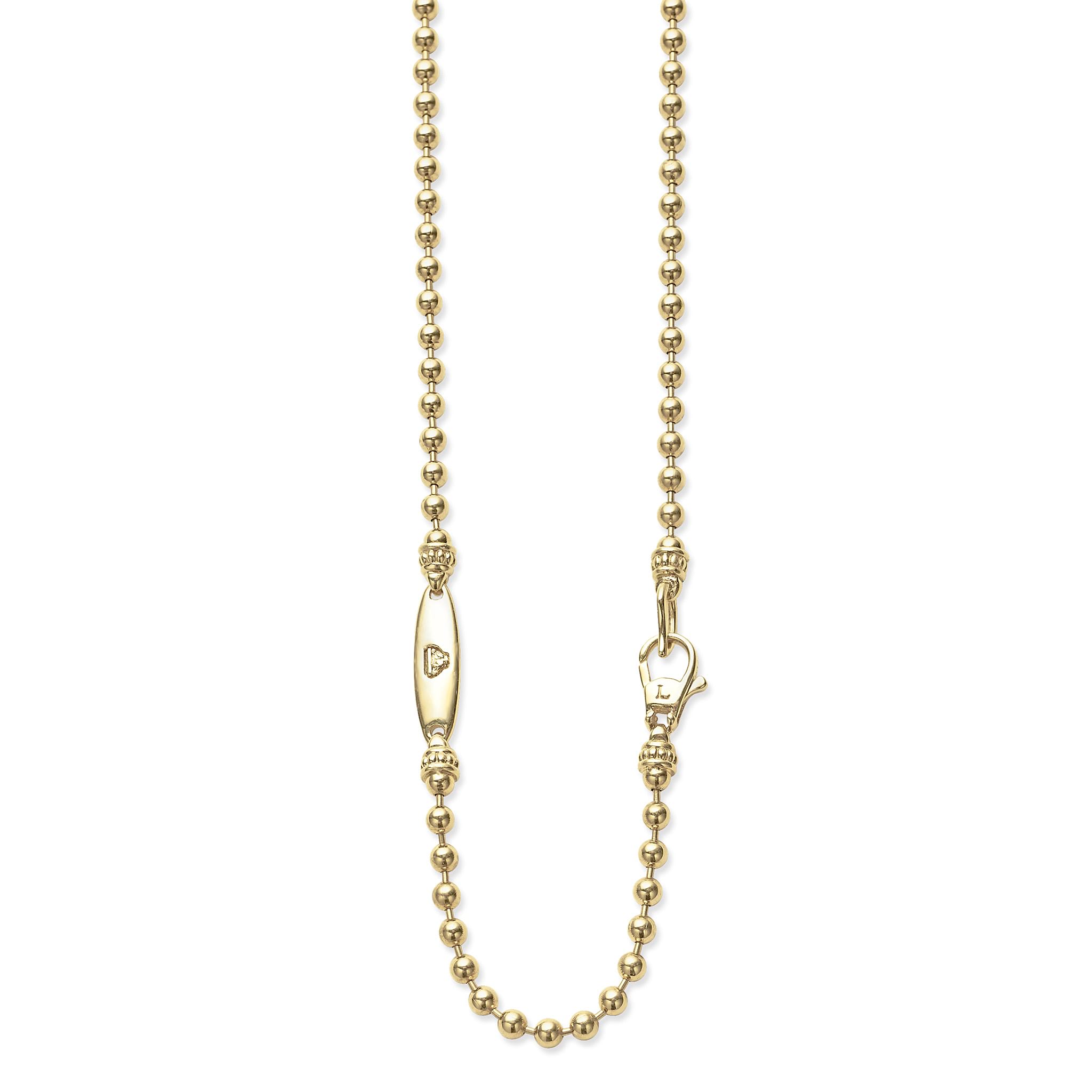 Rare Wonders Blue Sapphire and Diamond King Pendant Necklace featuring an 18K gold bead chain with decorative beads and a lobster-claw clasp.