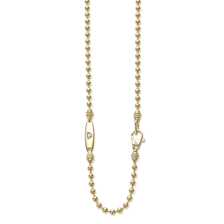 Rare Wonders Blue Sapphire and Diamond King Pendant Necklace featuring an 18K gold bead chain with decorative beads and a lobster-claw clasp.